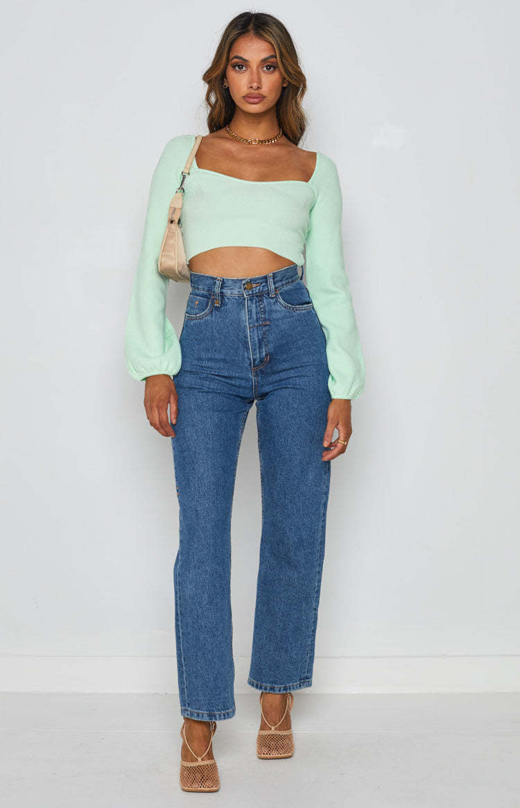 Damen lässiges Crop-Top mit weitem Arm und Rippstruktur Drune