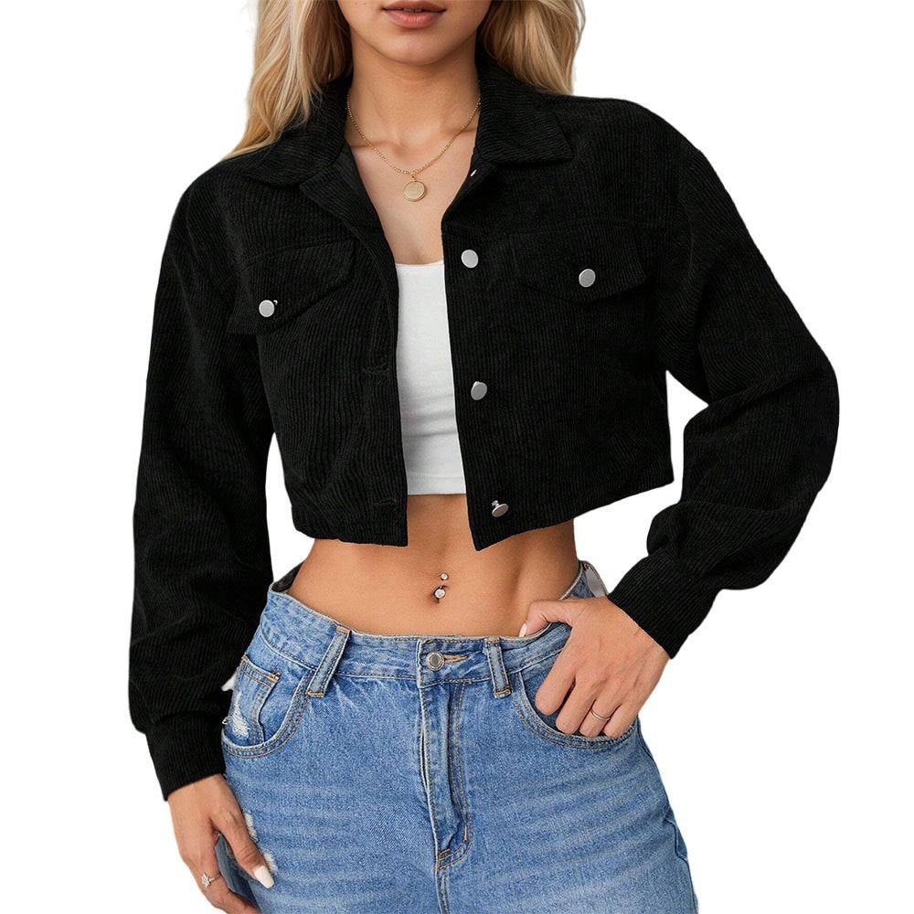 Damen cropped Cordjacke mit modischen Details und praktischen Taschen Drune