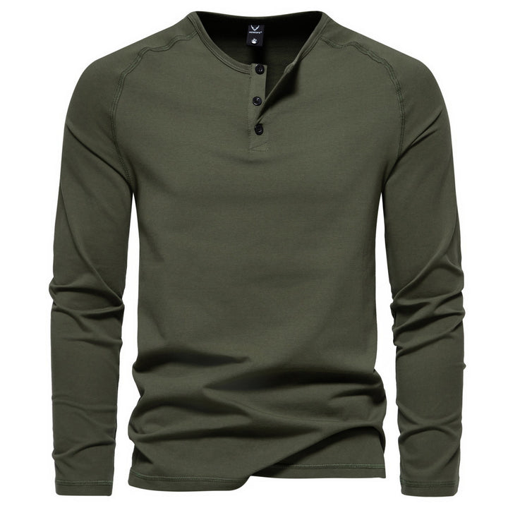 Herren nan langärmeliges Henley-Shirt aus Baumwollmischung mit Knopfleiste und schmaler Schnitt Drune