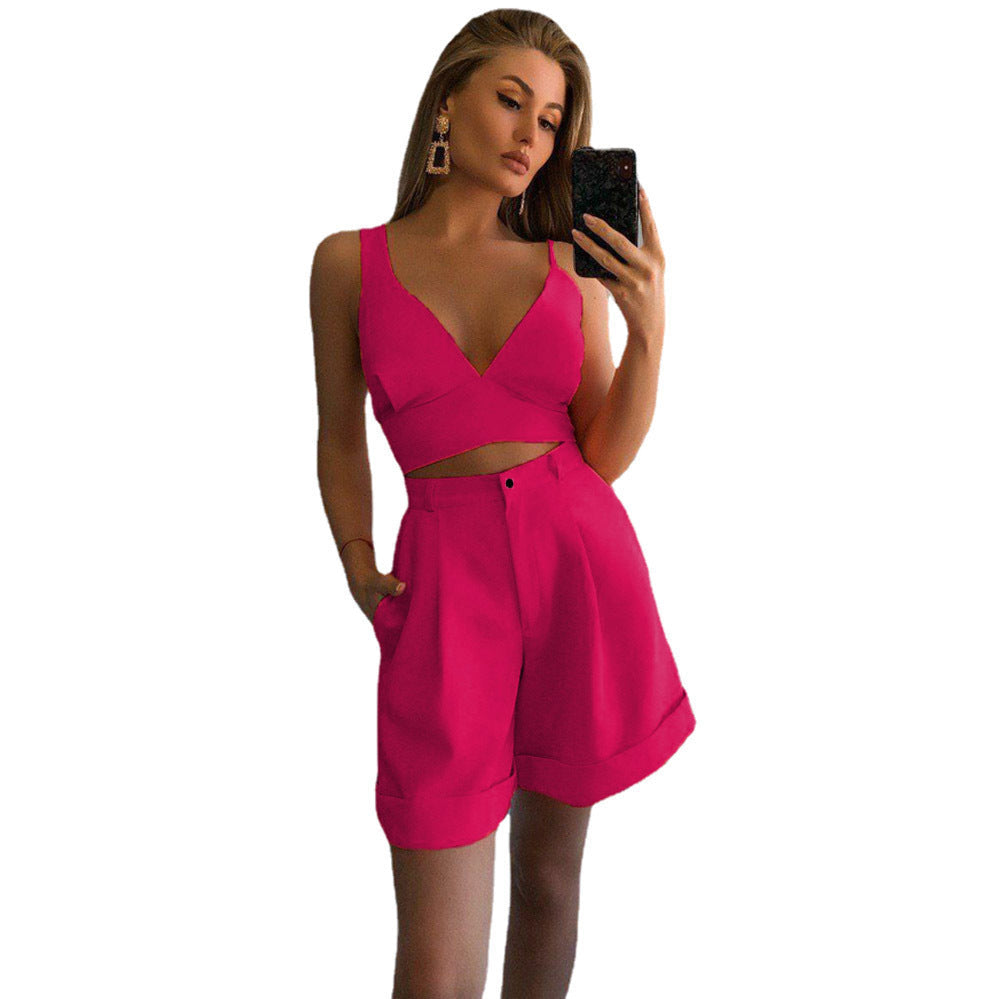 Damen Zweiteiliges Set mit crop Top und eleganten Shorts Drune