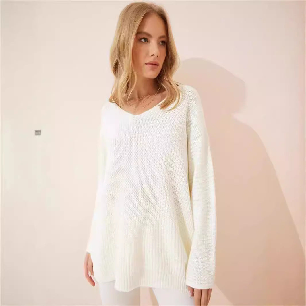 Damen lässiger Strickpullover mit modernem V-Ausschnitt Drune