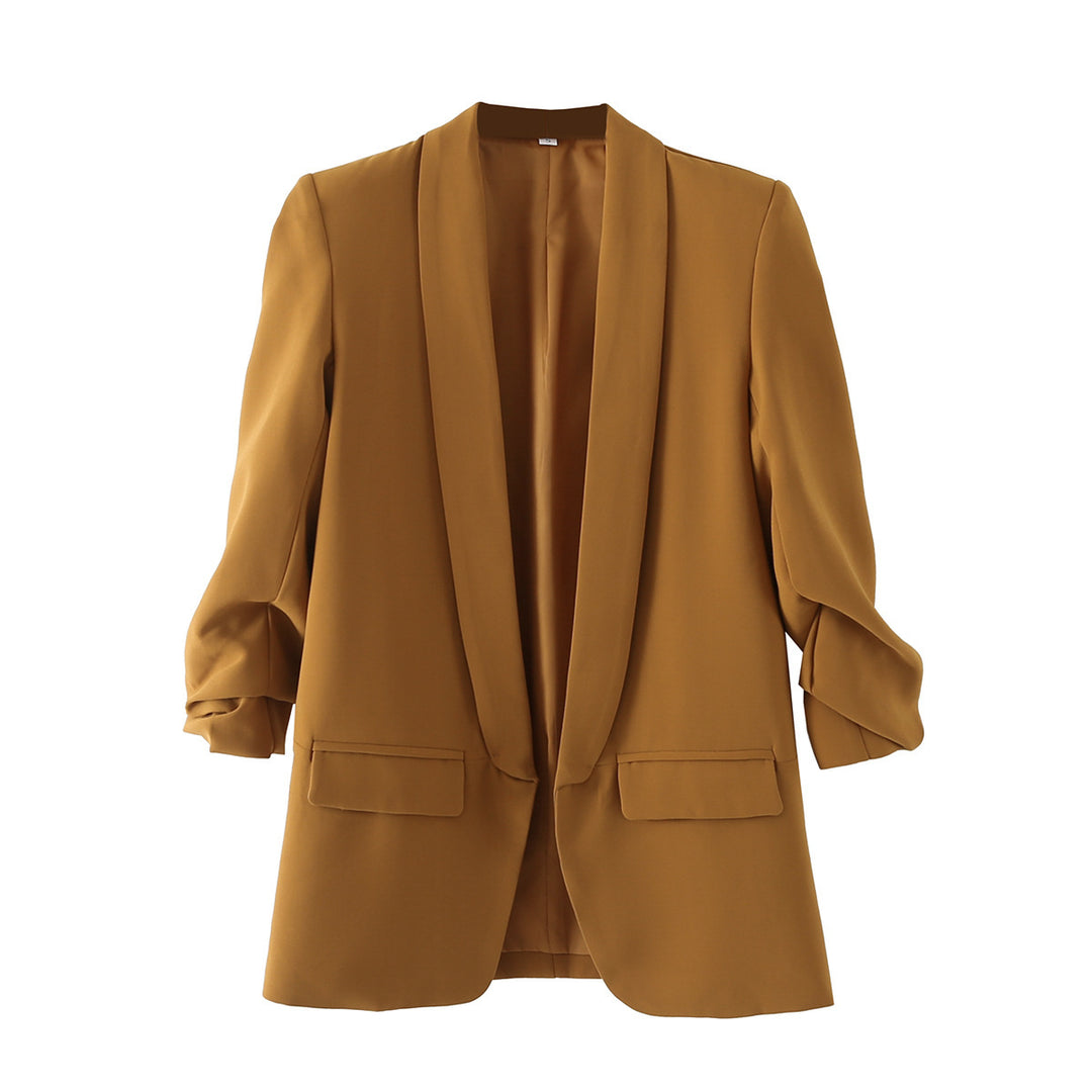 Damen eleganter Blazer mit gekrempelten Ärmeln und praktischen Taschen Drune