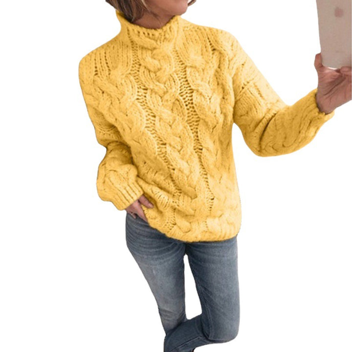 Damen Strickpullover mit extravagantem Zopfmuster und hohen Kragen Drune