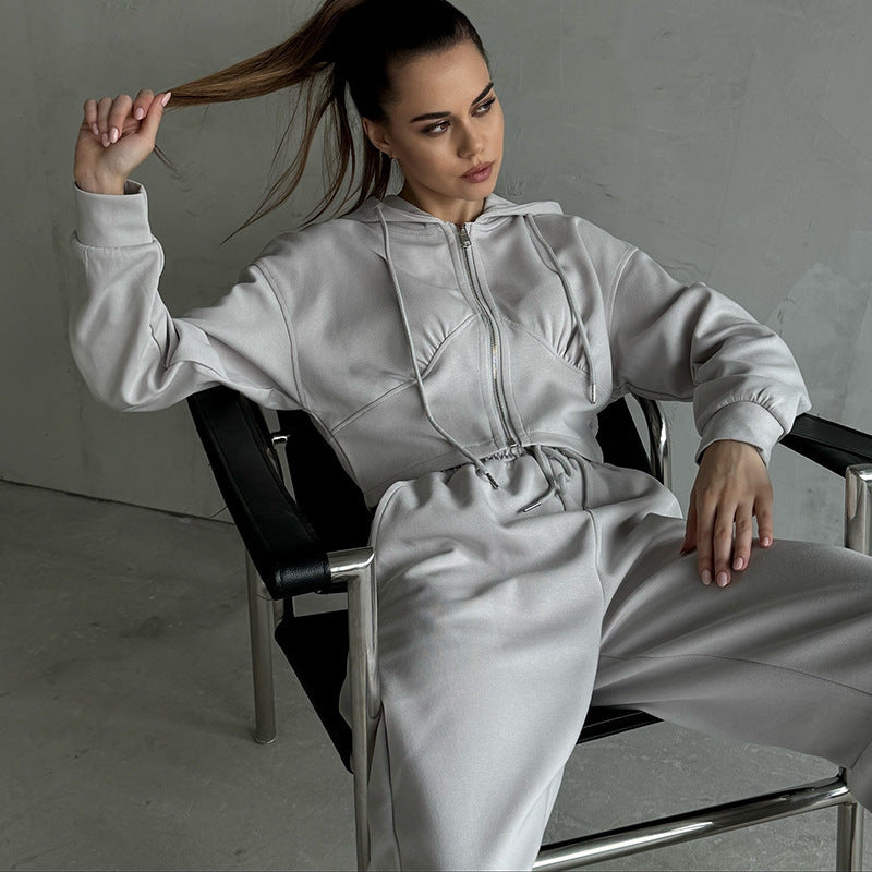 Damen kombinierter Sweat-Hoodie und Weite Hose Set Drune