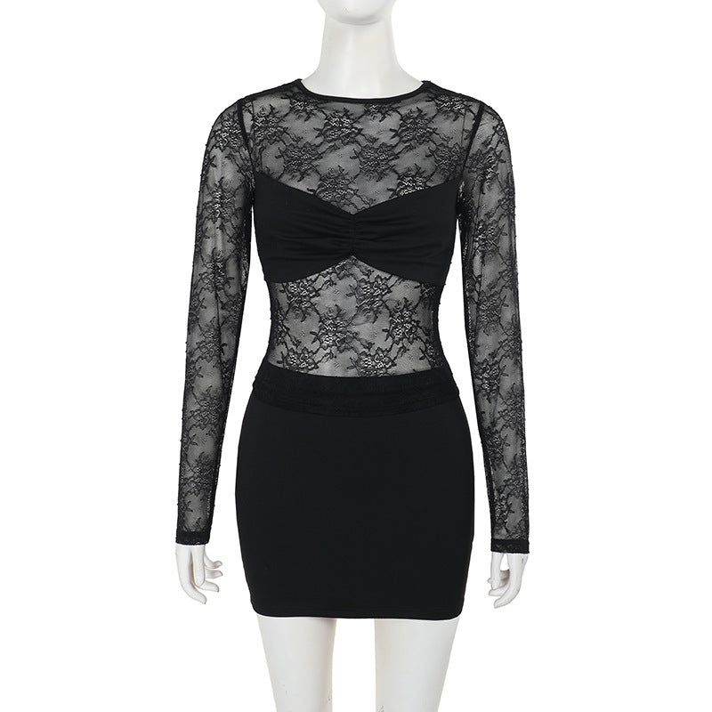 Damen Spitzenkleid mit transparentem Oberteil und figurformendem Design Drune