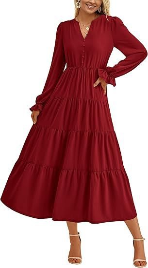 Damen Langärmliges Maxi-Kleid mit Volants Drune