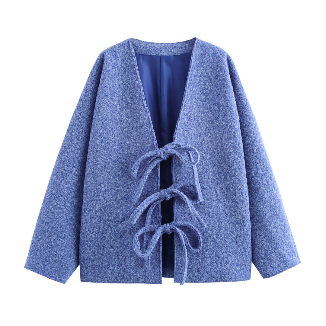 Damen Oversized Wolljacke mit dekorativen Schleifendetails Drune