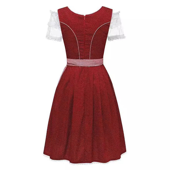 Damen nan alpines Midi-Trachtenkleid mit geschnürtem Mieder, Kurzbluse und dekorativer Herzschürze Drune
