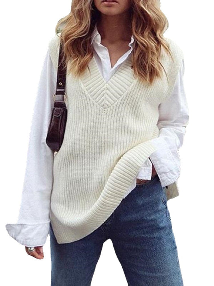 Damen Strickweste im modernen Oversized-Schnitt mit V-Ausschnitt Drune