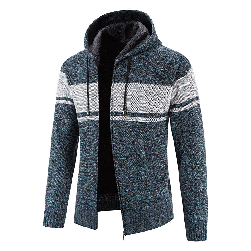 Herren nan gefütterte Strick-Kapuzenjacke mit Teddyfutter, durchgehendem Reißverschluss und Kordelzug Drune