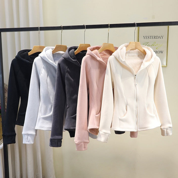 Damen bequeme Fleecejacke mit durchgehendem Reißverschluss und Kapuze Drune