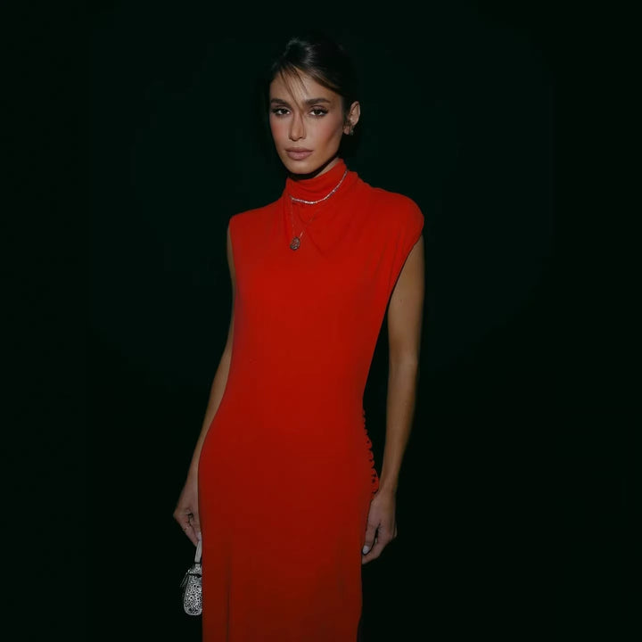 Damen figurbetontes Abendkleid mit elegantem Halsteinsatz Drune