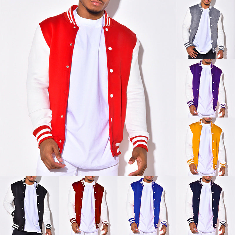 Herren sportliche Collegejacke mit kontrastierenden Ärmeln und Druckknöpfen Drune