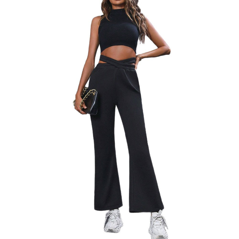 Damen Weite High-Waist-Hose mit elegantem Knoten-Detail Drune