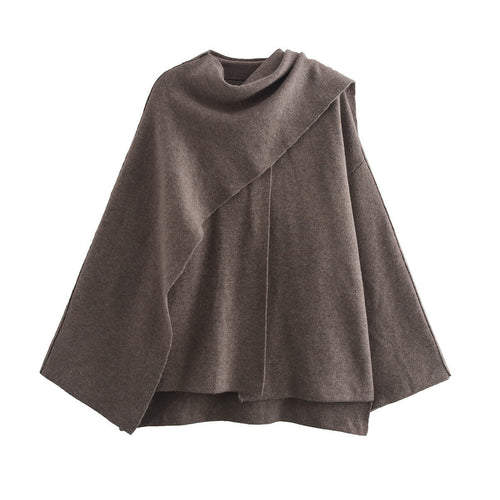 Drune | Mantel - Oversized Fit - Gestrickte Textur - Asymmetrischer Schalkragen - Mittellang