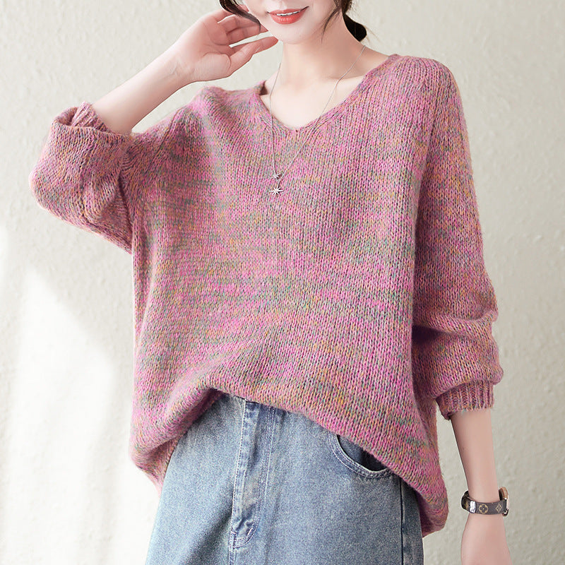Damen Grobstrickpullover mit V-Ausschnitt und lässigem Oversized-Schnitt Drune