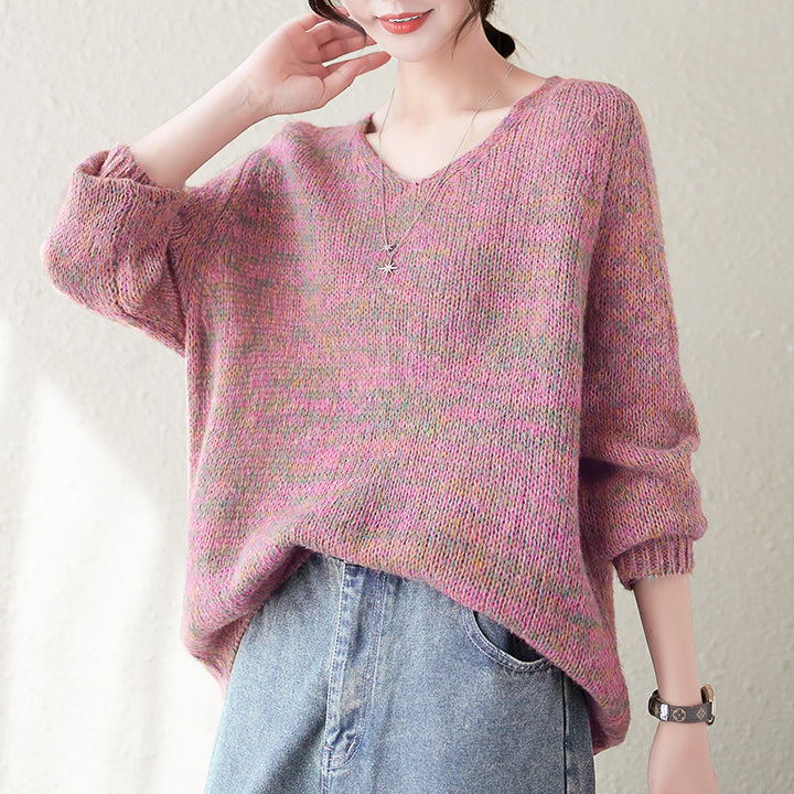 Damen Grobstrickpullover mit V-Ausschnitt und lässigem Oversized-Schnitt Drune