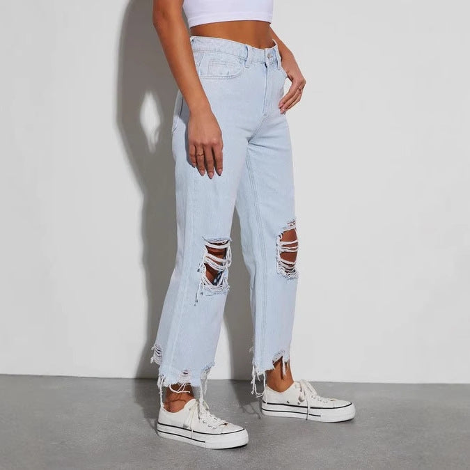Damen Destroyed Wide-Leg Jeans Drune