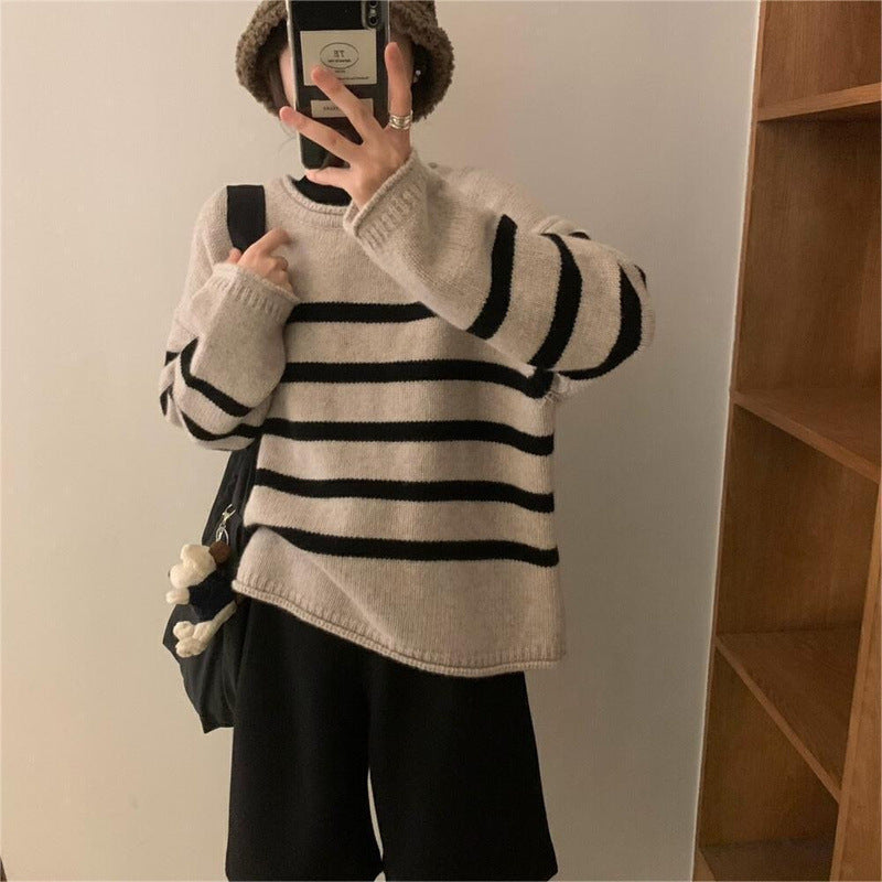 Damen Lässiger Streifenpullover mit weichem Material Drune