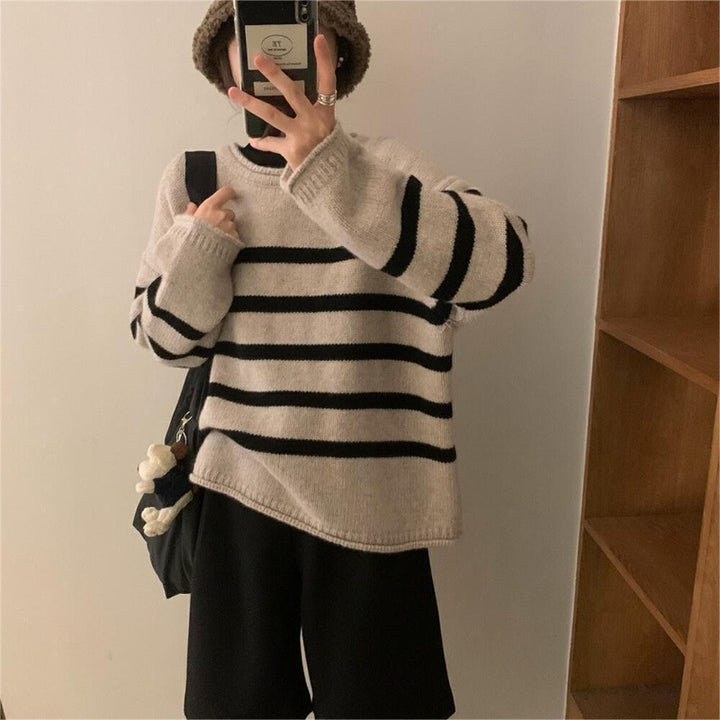 Damen Lässiger Streifenpullover mit weichem Material Drune