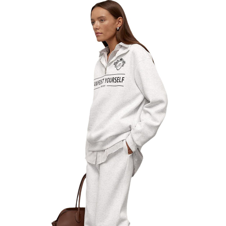 Damen Sweatshirt mit modischem Stehkragen und kreativem Aufdruck Drune