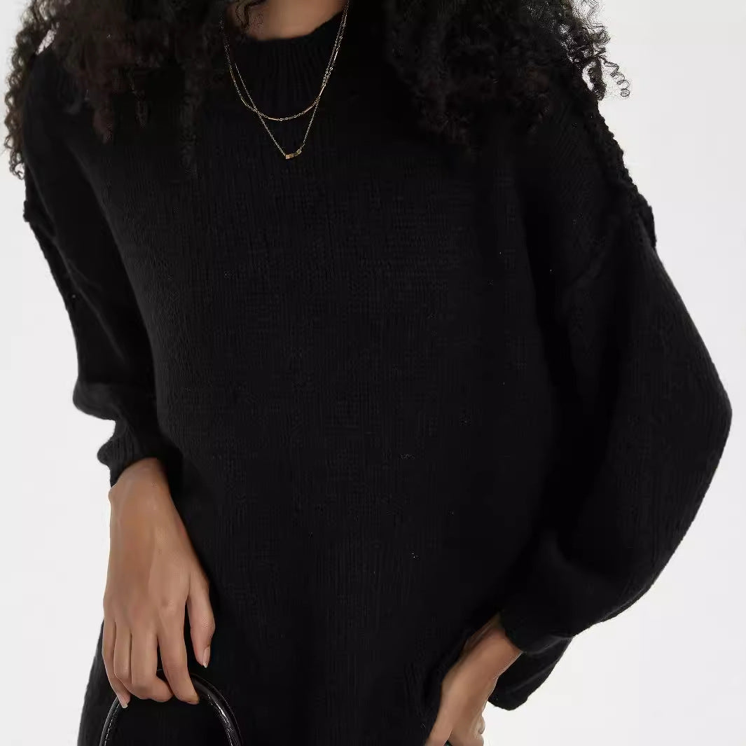 Damen eleganter Strickpullover mit hohem Kragen und lässigem Schnitt Drune