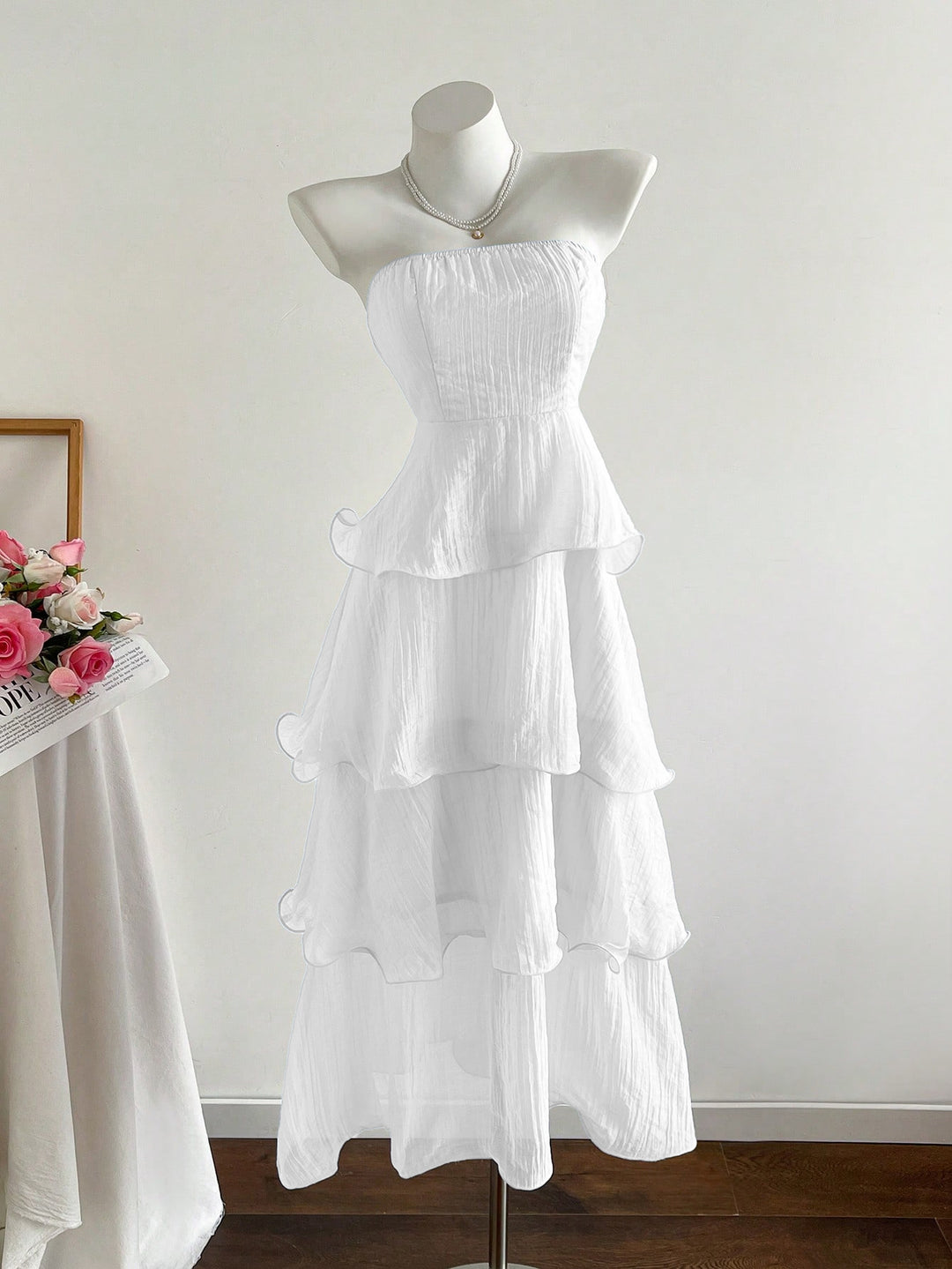 Damen langes Strandkleid mit voluminösen Rüschendetails Drune