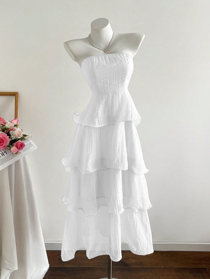 Damen langes Strandkleid mit voluminösen Rüschendetails Drune