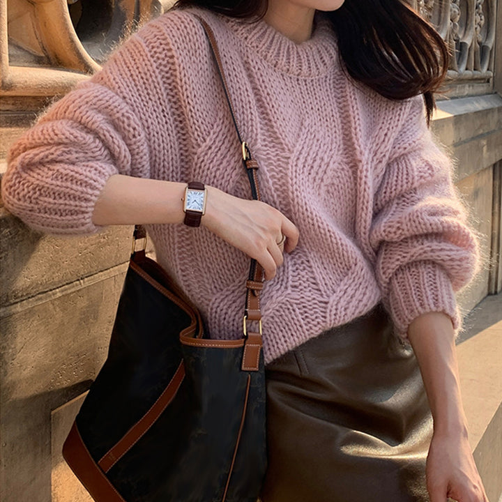 Damen Grobstrickpullover mit Zopfdesign und weichem Schnitt Drune