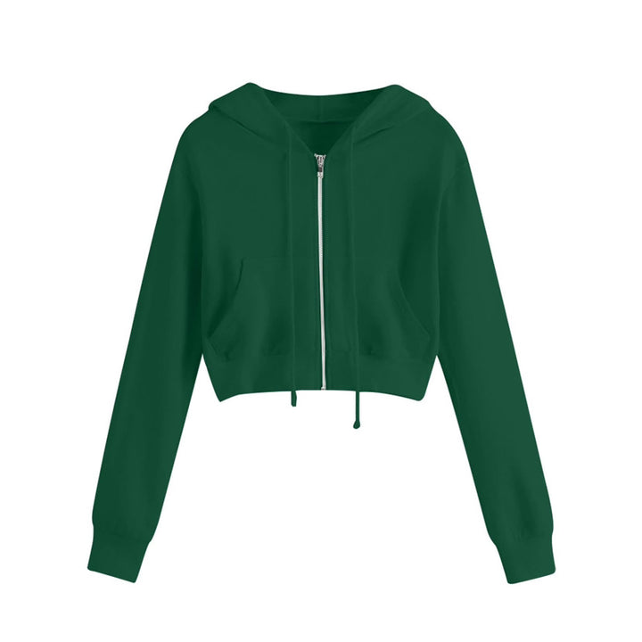 Damen Kurzer Reißverschluss Hoodie mit Kängurutasche Drune