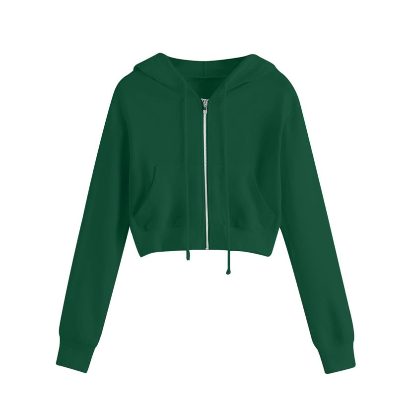Damen Kurzarm Hoodie mit Reißverschluss und Kängurutasche Drune