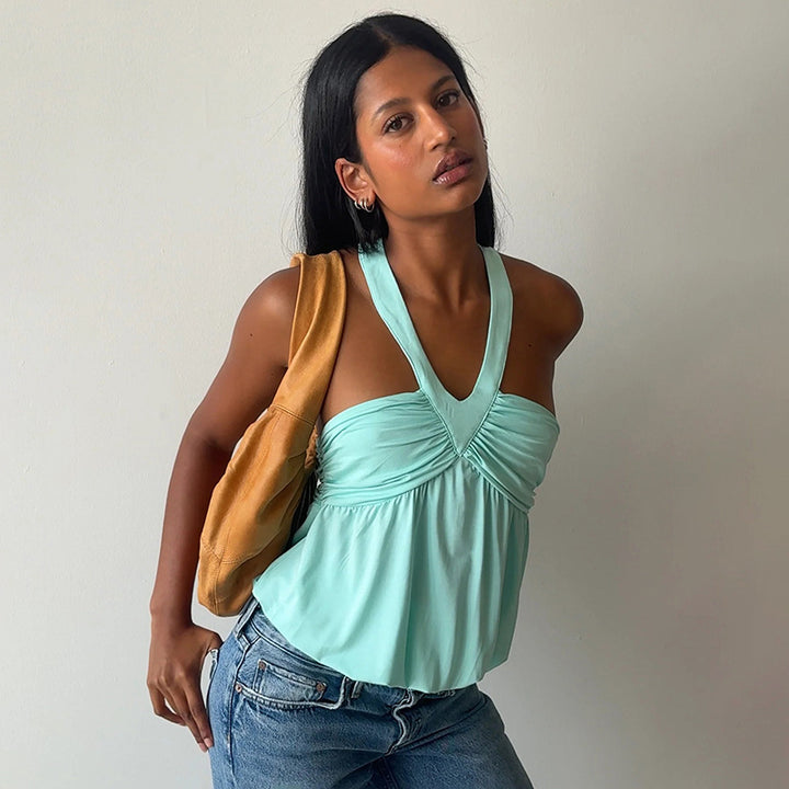 Damen Cut-Out Top mit fließendem Schnitt und V-Ausschnitt Drune