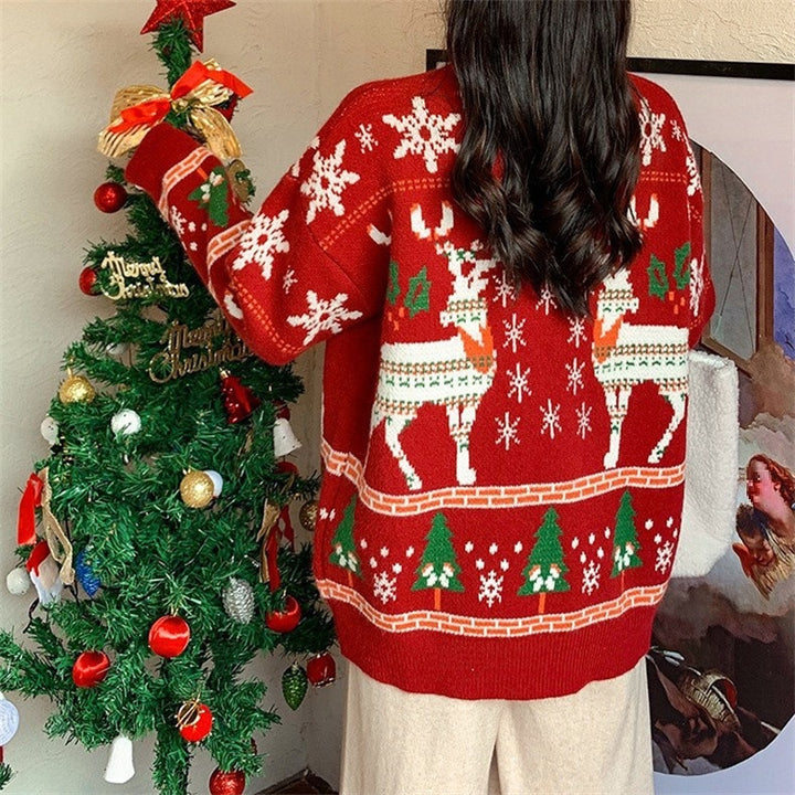 Damen Festlicher Pullover mit 3D-Rentier-Motiv und Hochkragen Drune