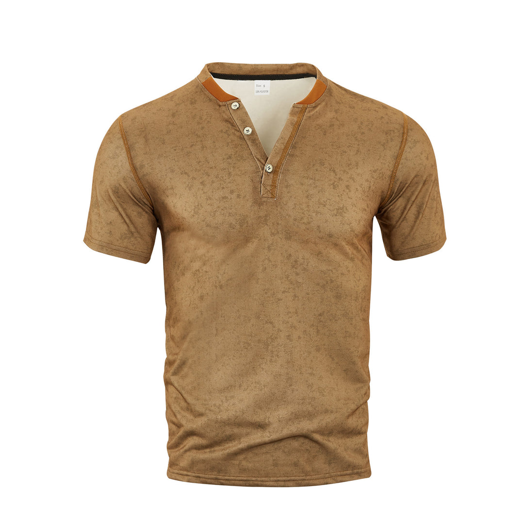 Herren nan lässiges Kurzarm-Grandadshirt mit kurzer Knopfleiste, Kontrastpaspel und weichgewaschener Struktur Drune