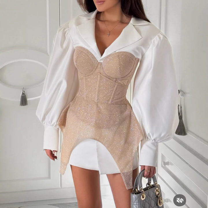 Damen Glamouröses Bustierkleid mit Puffärmeln und eleganten Details Drune