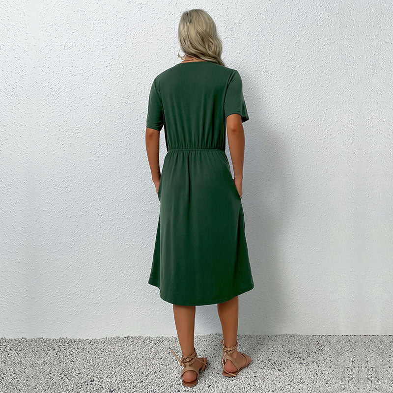 Damen Kurzes Kleid mit Knopfdetails und elastischem Bund Drune