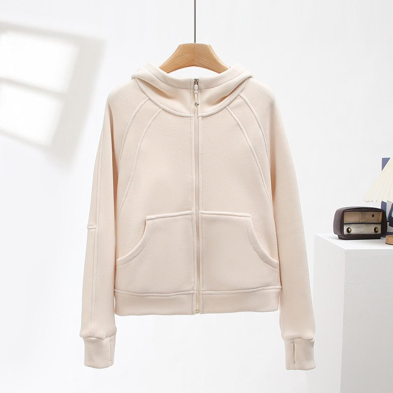 Damen kuschelige Kapuzenjacke mit hohem Kragen und praktischen Taschen Drune