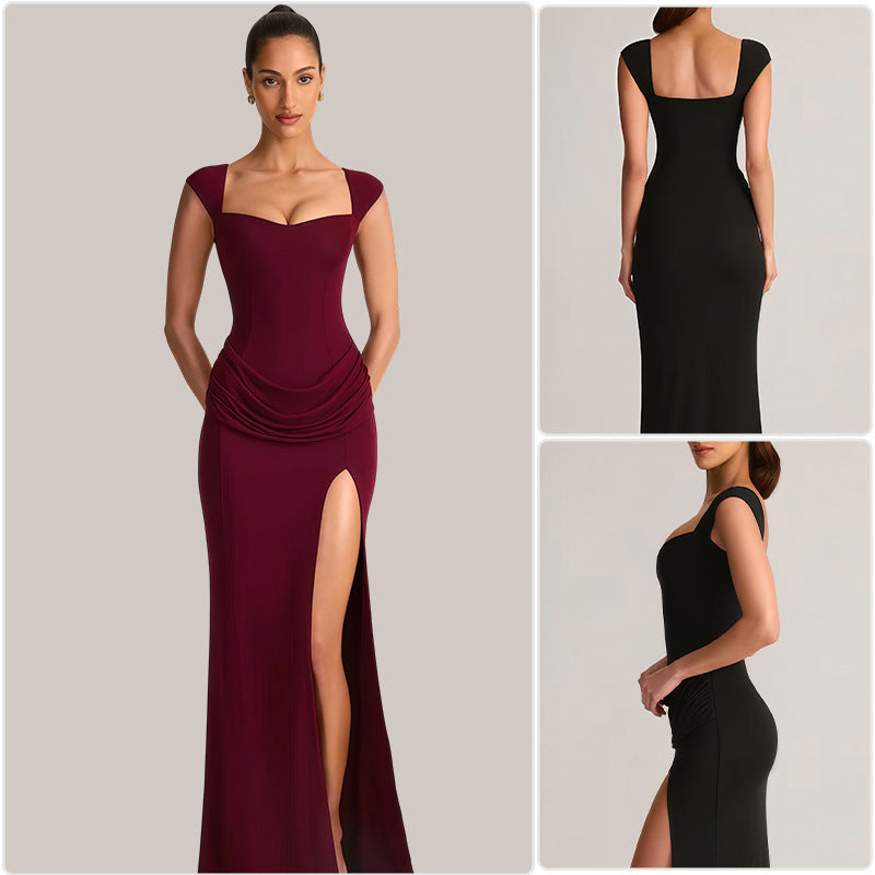 Damen Elegantes Maxikleid mit tiefem V-Ausschnitt und seitlichem Schlitz Drune
