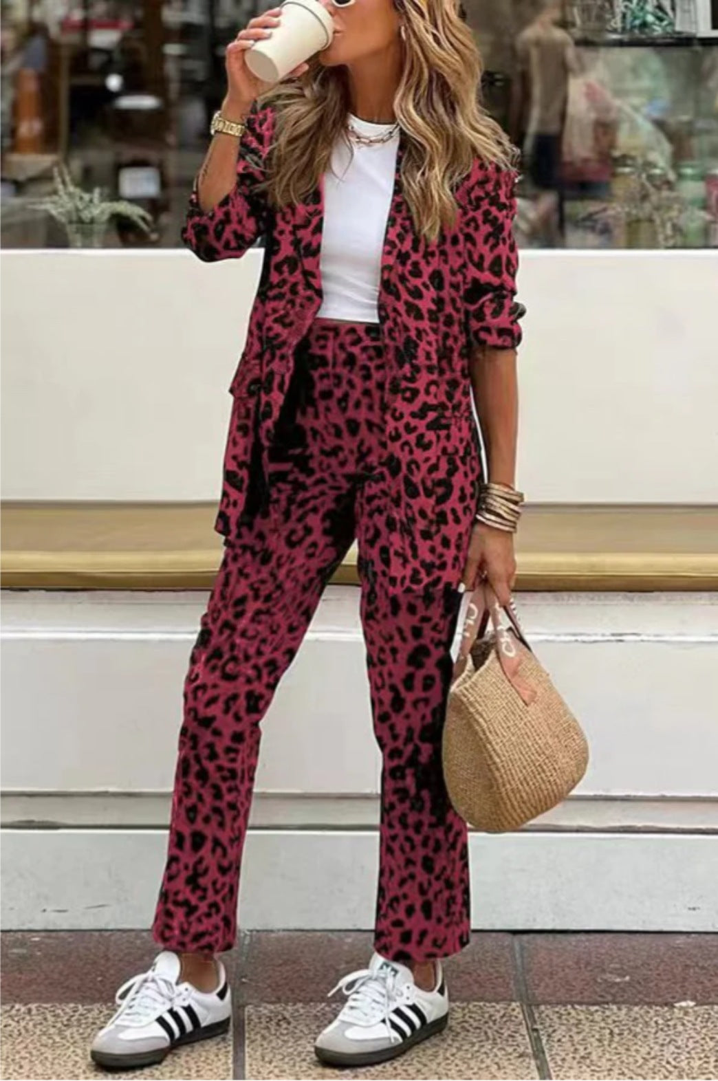 Damen Elegantes Leopardenmuster-Anzugset Drune