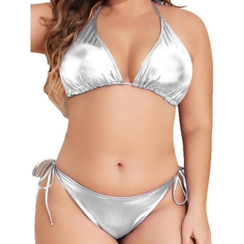Damen Triangel-Bikini mit glänzendem Material und verstellbaren Trägern Drune