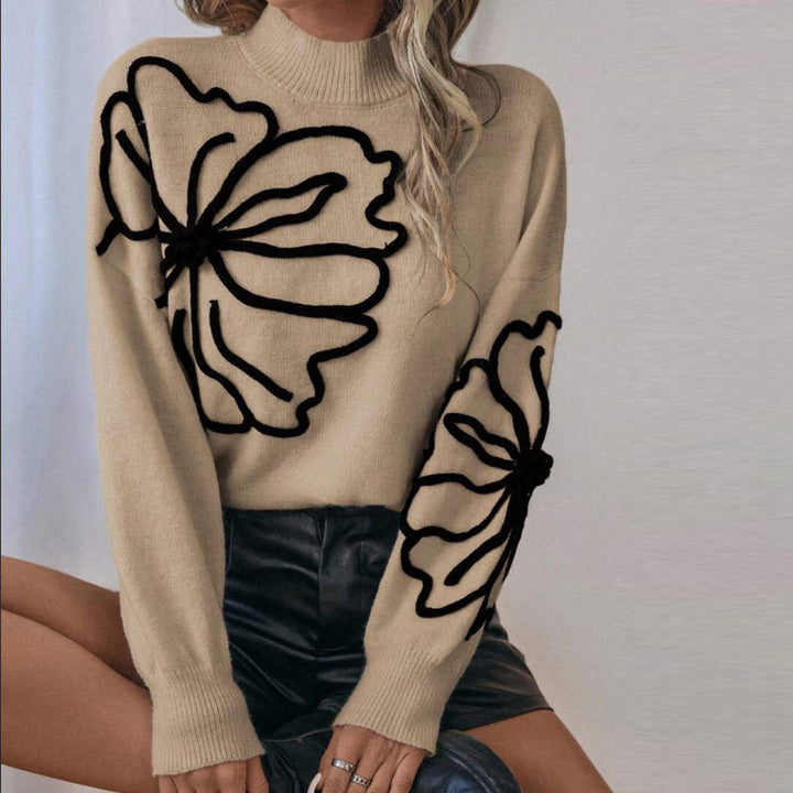 Damen Strickpullover mit floralem 3D-Design Drune