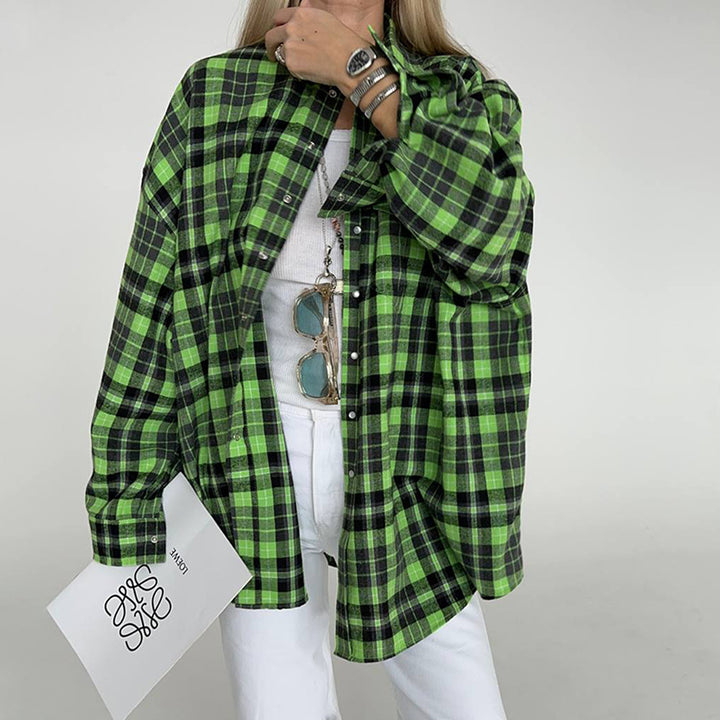 Damen lässige Karo-Hemdjacke im Oversized-Schnitt Drune