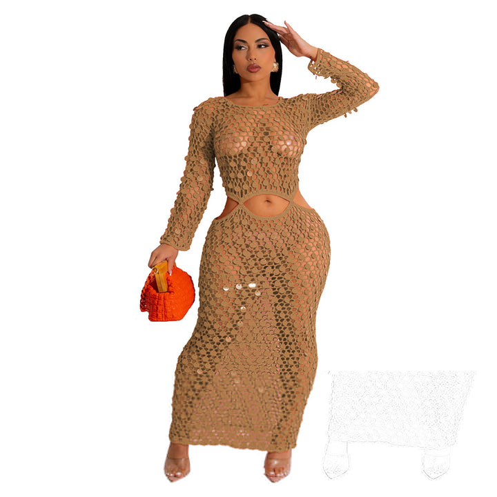 Damen Maxi-Kleid aus transparentem Häkelmaterial mit Cut-Out-Details Drune