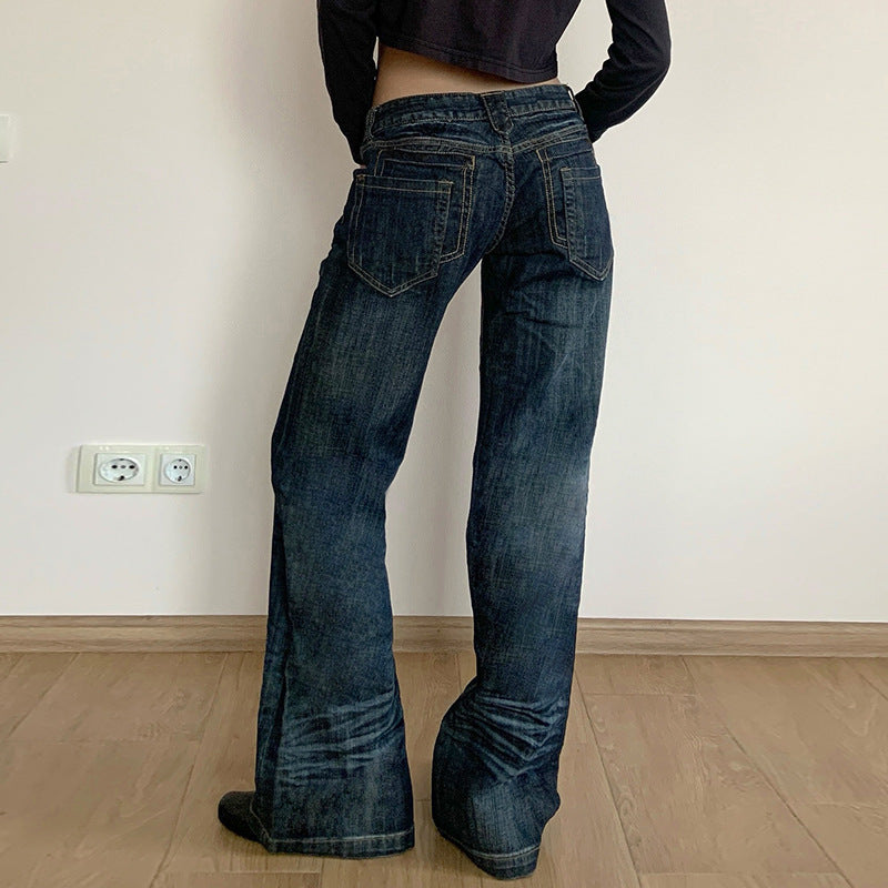 Damen Weite Jeans im Vintage-Stil mit hohem Bund und modischen Steppnähten Drune