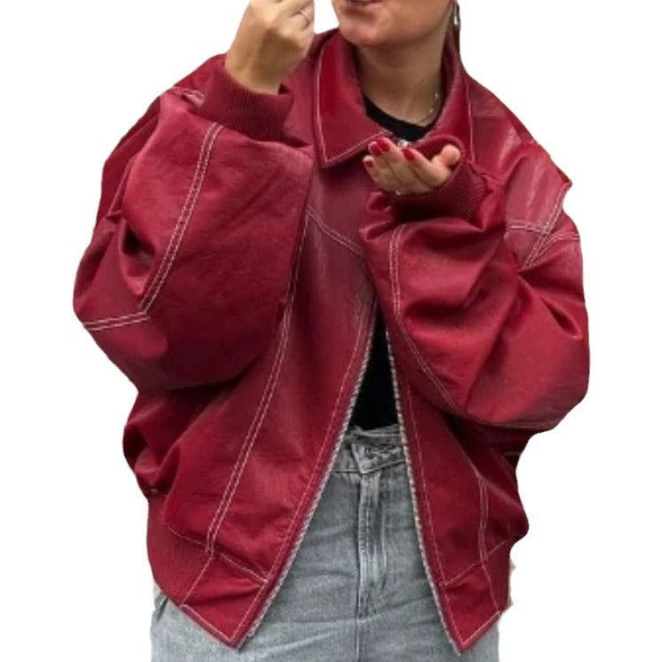 Damen Kunstlederjacke mit praktischen Taschen und elastischem Bund Drune