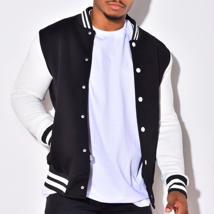 Herren sportliche Collegejacke mit kontrastierenden Ärmeln und Druckknöpfen Drune