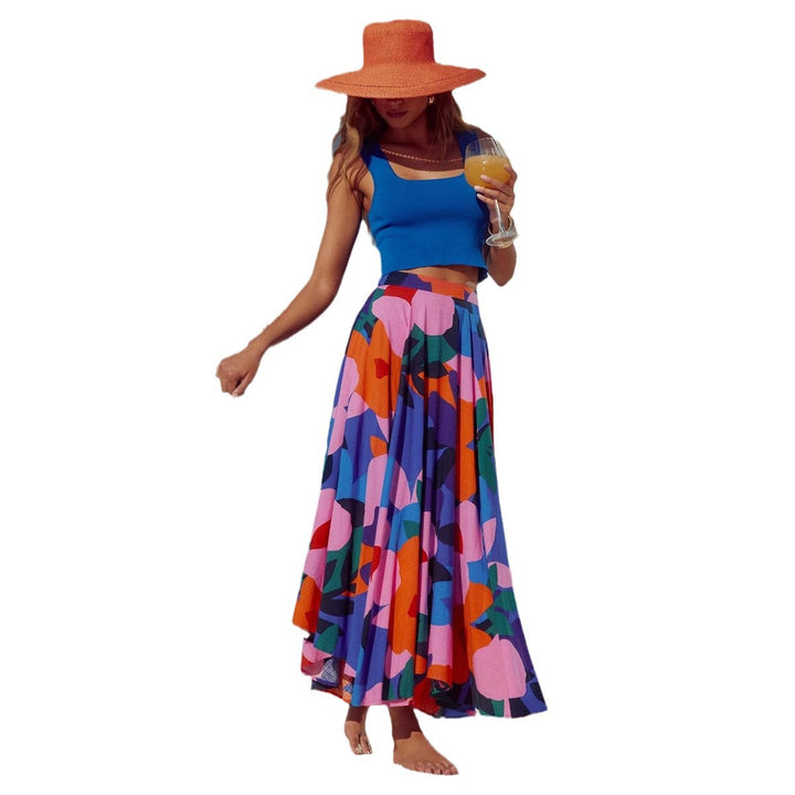 Damen Maxi-Rock mit buntem Blumendesign und fließendem Fall Drune