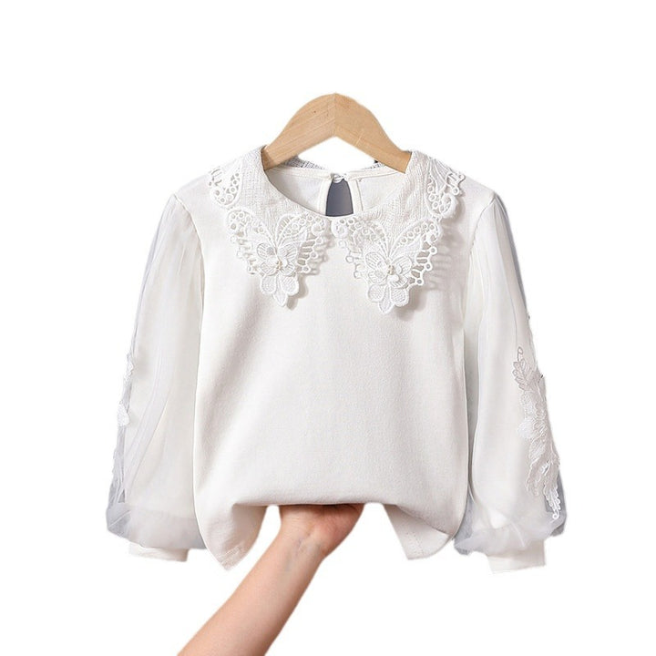 Mädchen modische Bluse mit eleganten Tüllärmeln und kunstvoller Spitzenverzierung Drune