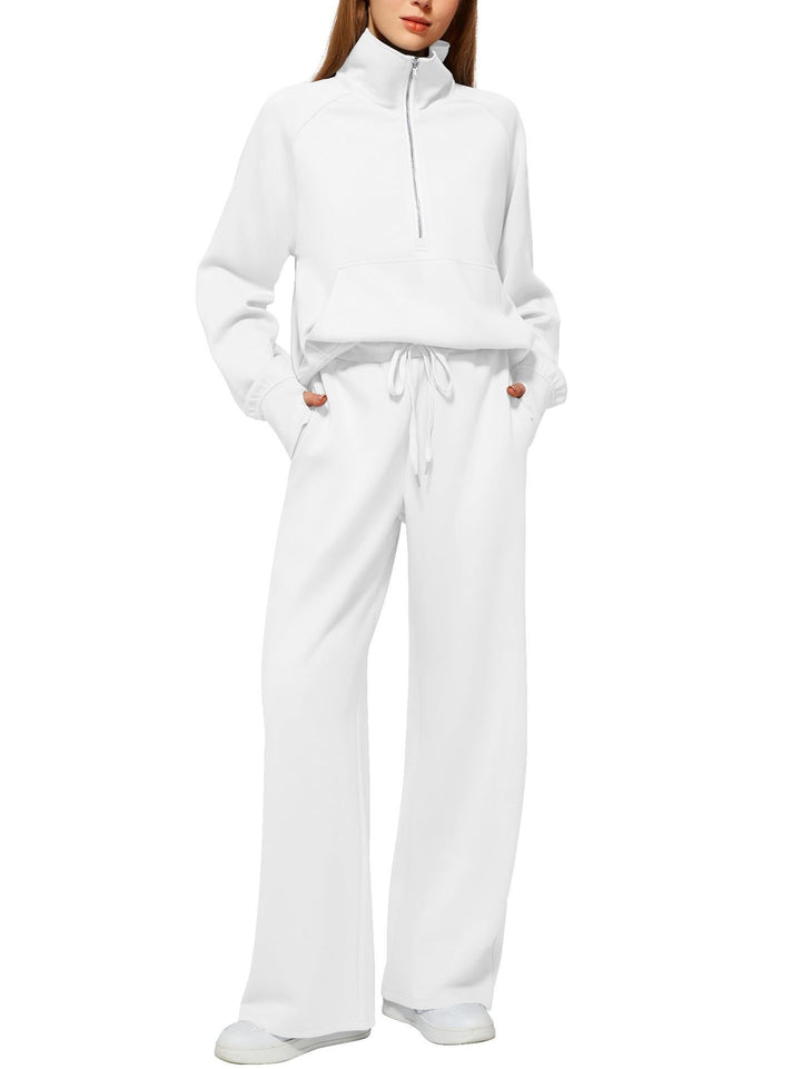 DamenSportliches Sweatshirt-Set mit hoher Kragen und weiten Beinen Drune