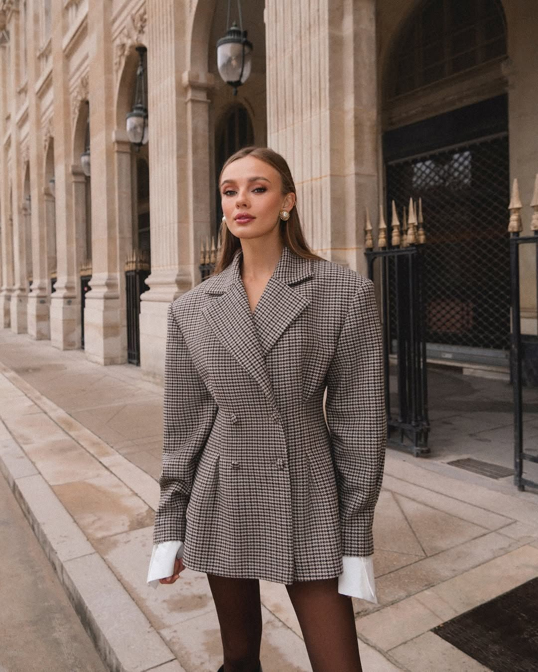 Damen Oversized Karo-Blazer mit doppelter Knopfverschluss Drune